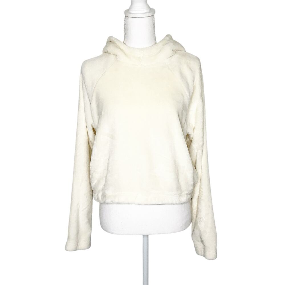 Hollister Cream Microfleece Fleece Hoodie Sweatshirt Pockets XS